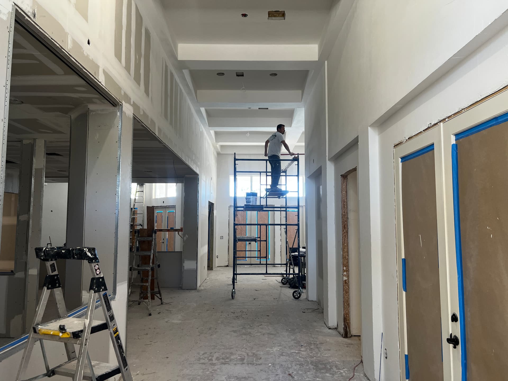 Coffered ceiling framing and drywall finish