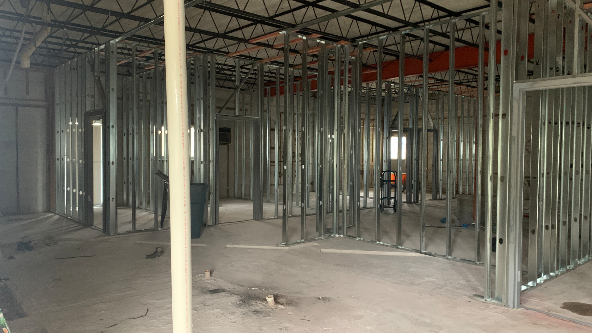 Metal stud partition framing, ground-up interior buildout
