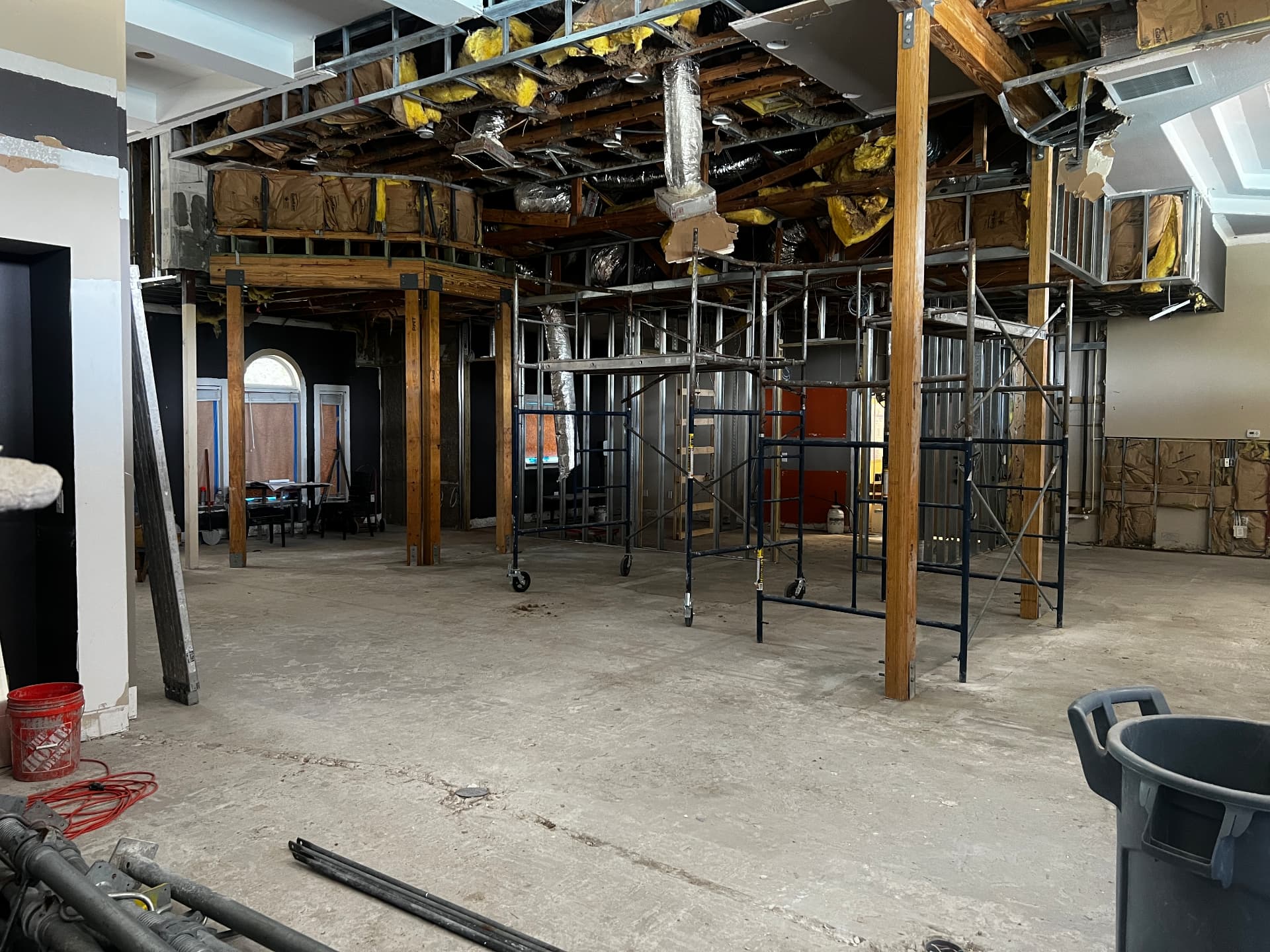 Interior demolition and ceiling reframing, commercial buildout