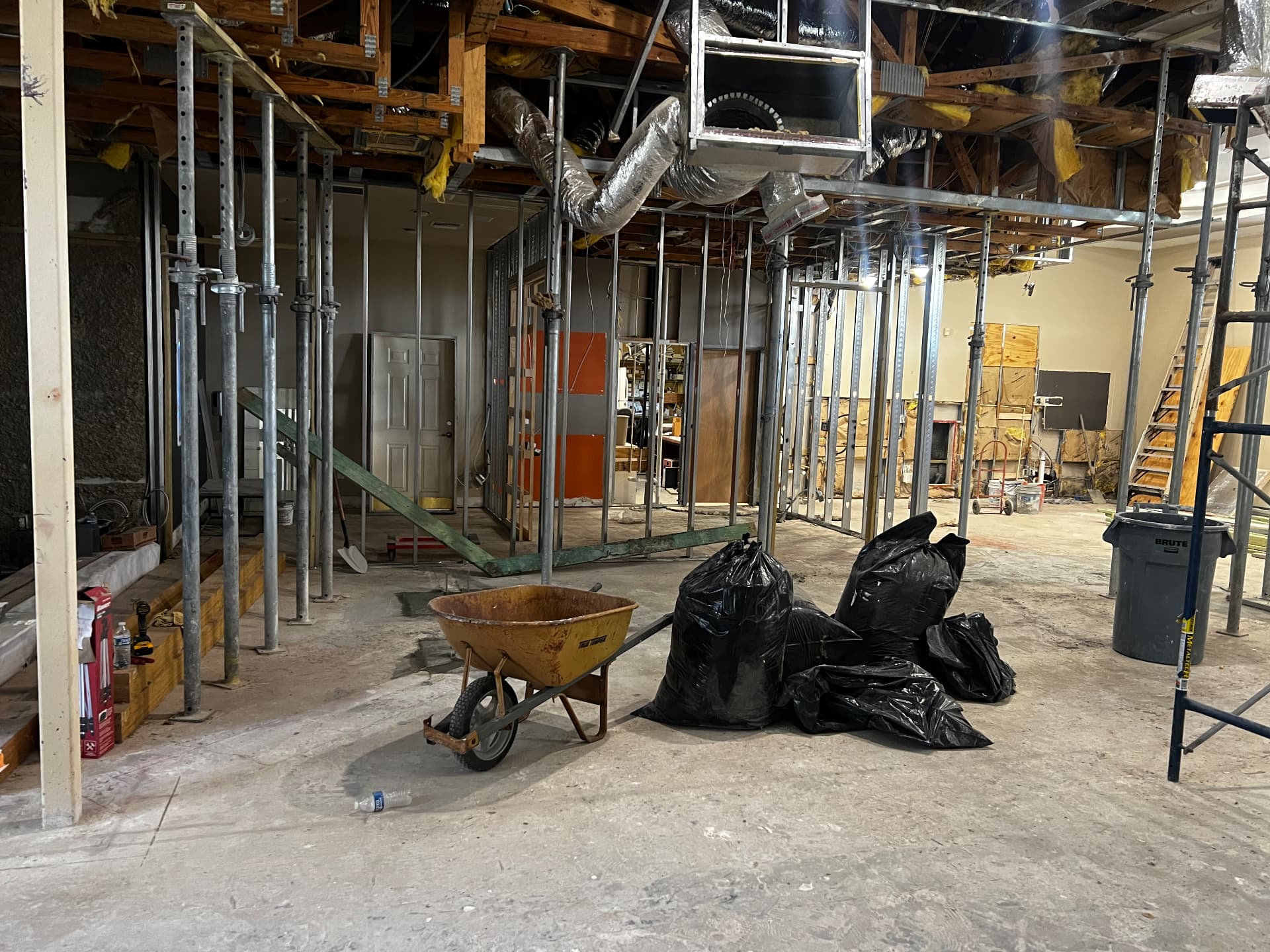 Shoring posts and MEP rough-in during gut renovation