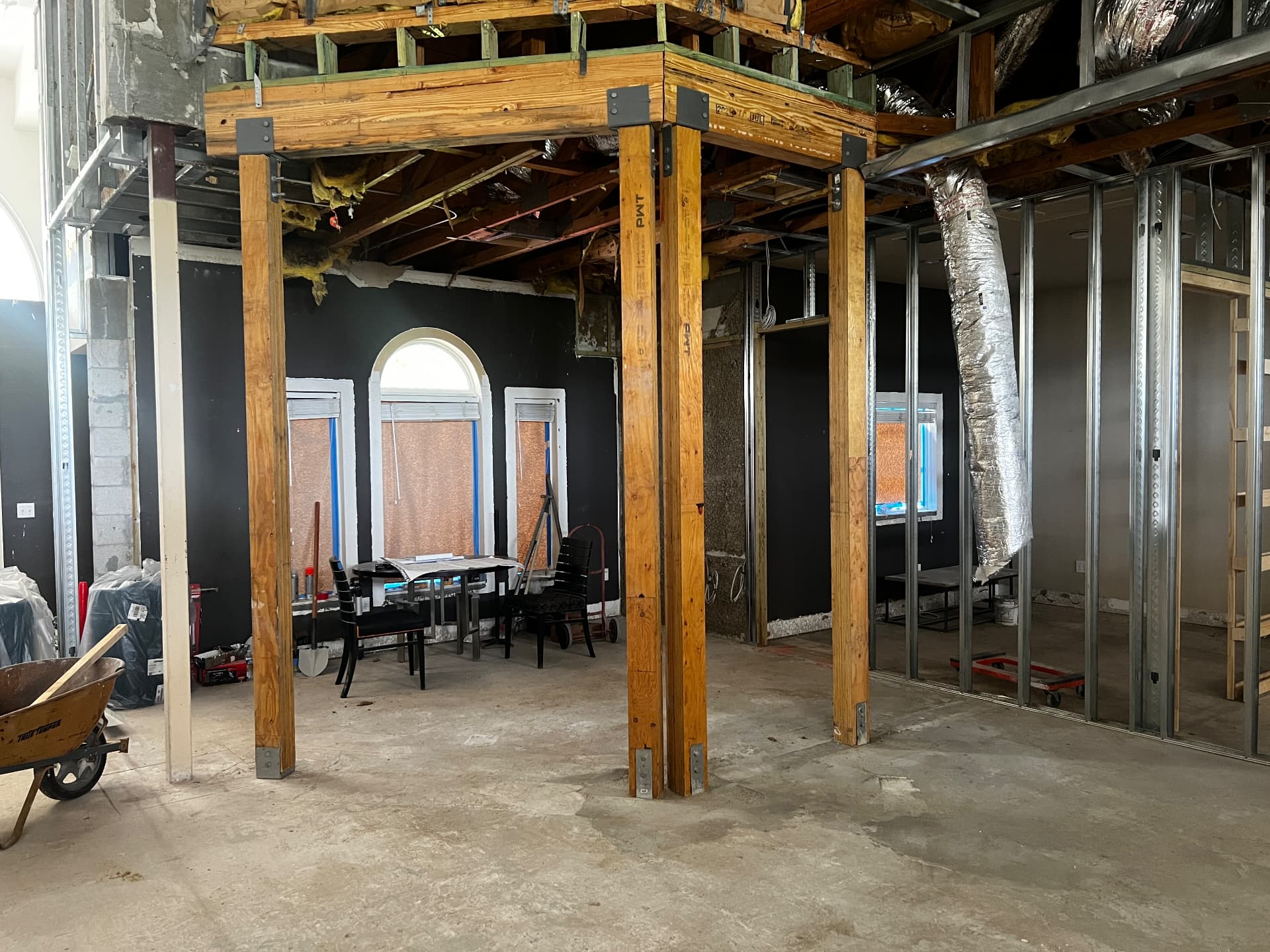 Engineered timber post & beam shoring during structural remodel